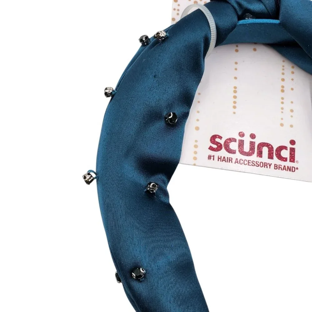Scunci Deep Teal Fabric Hair Headband and Button Hairband Set‎ Jewels